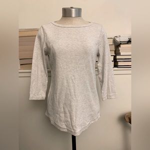 Eddie Bauer Stripe Shirt 3/4 Sleeve Gray White Size Small